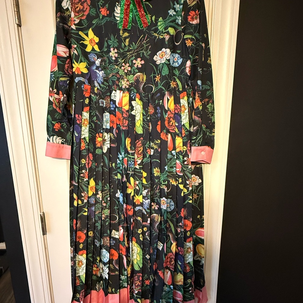 Floral Long Sleeve Dress with Pink Accents